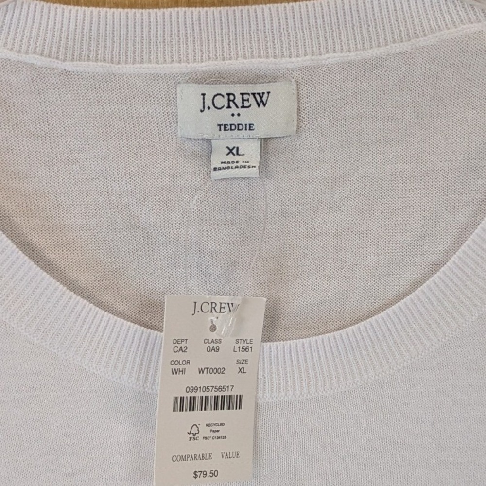 J.Crew Teddie Sweater Womens XL White Long Sleeve Cotton Knit Top L1561 NEW - Picture 2 of 7